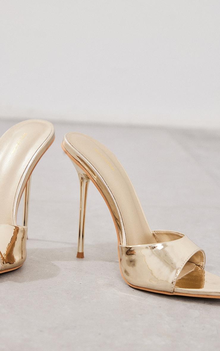 Gold Mirrored Point Toe High Stiletto Heeled Mules Product Image