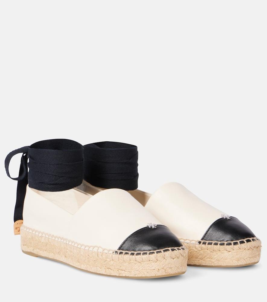 TORY BURCH White Espadrilles With Metallic Logo On The Front And Ankle Strap In Leather Woman Product Image
