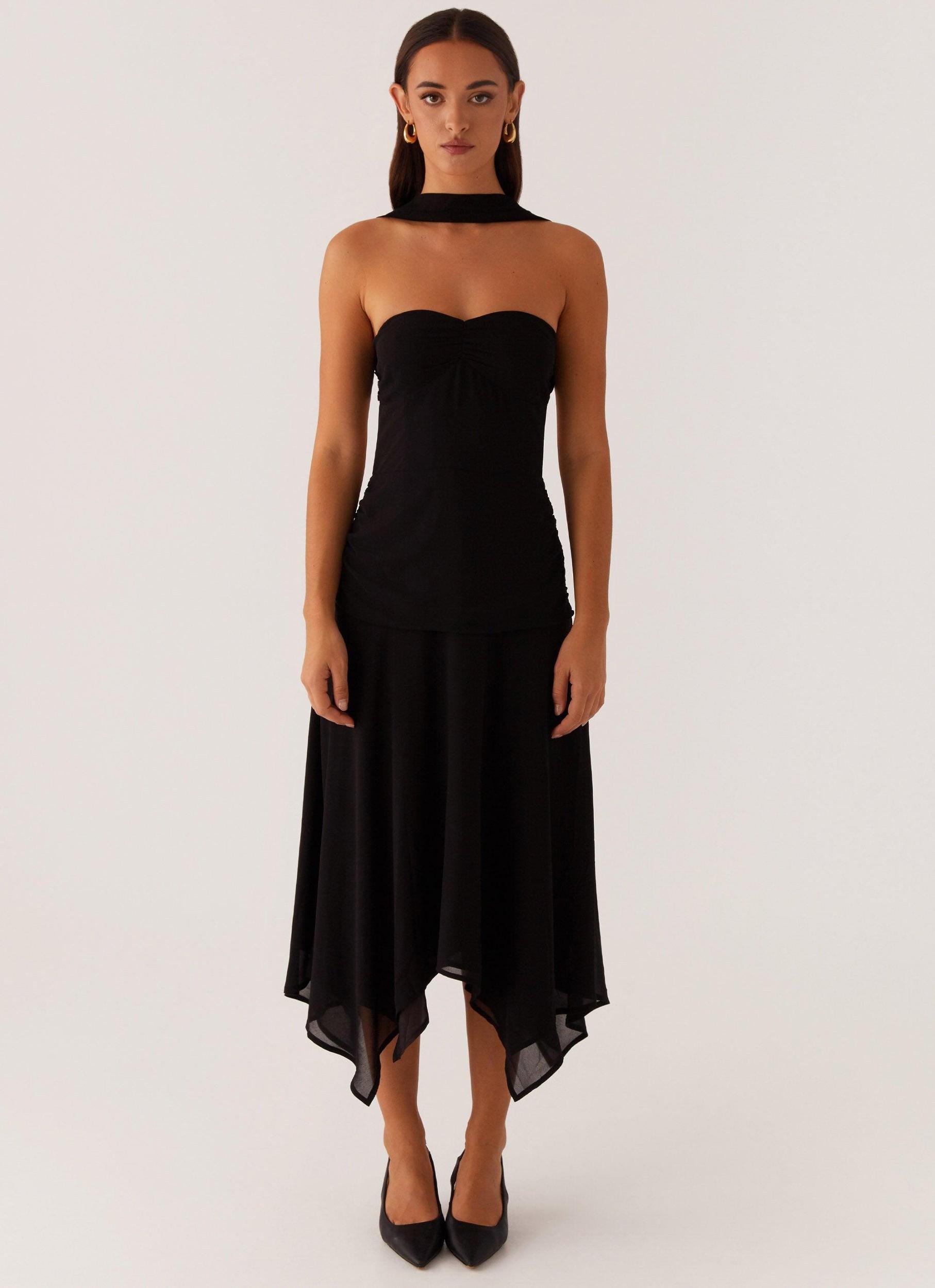 Leto Chiffon Midi Dress - Black Product Image