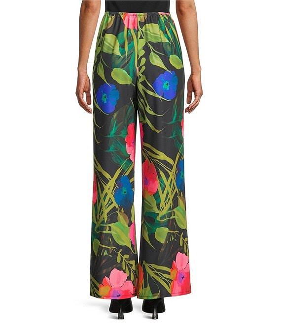 Caroline Rose Tropical Sunset Floral Print Elastic Waist Wide Leg Pants Product Image