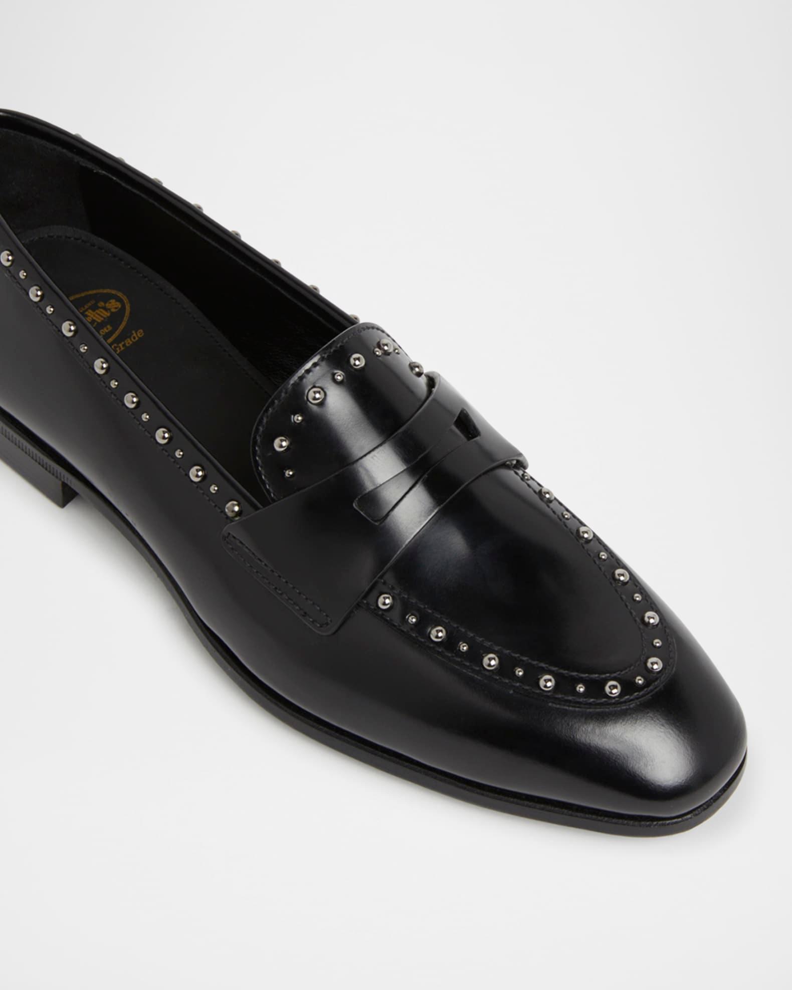 Onyx Met Studded Leather Penny Loafers Product Image