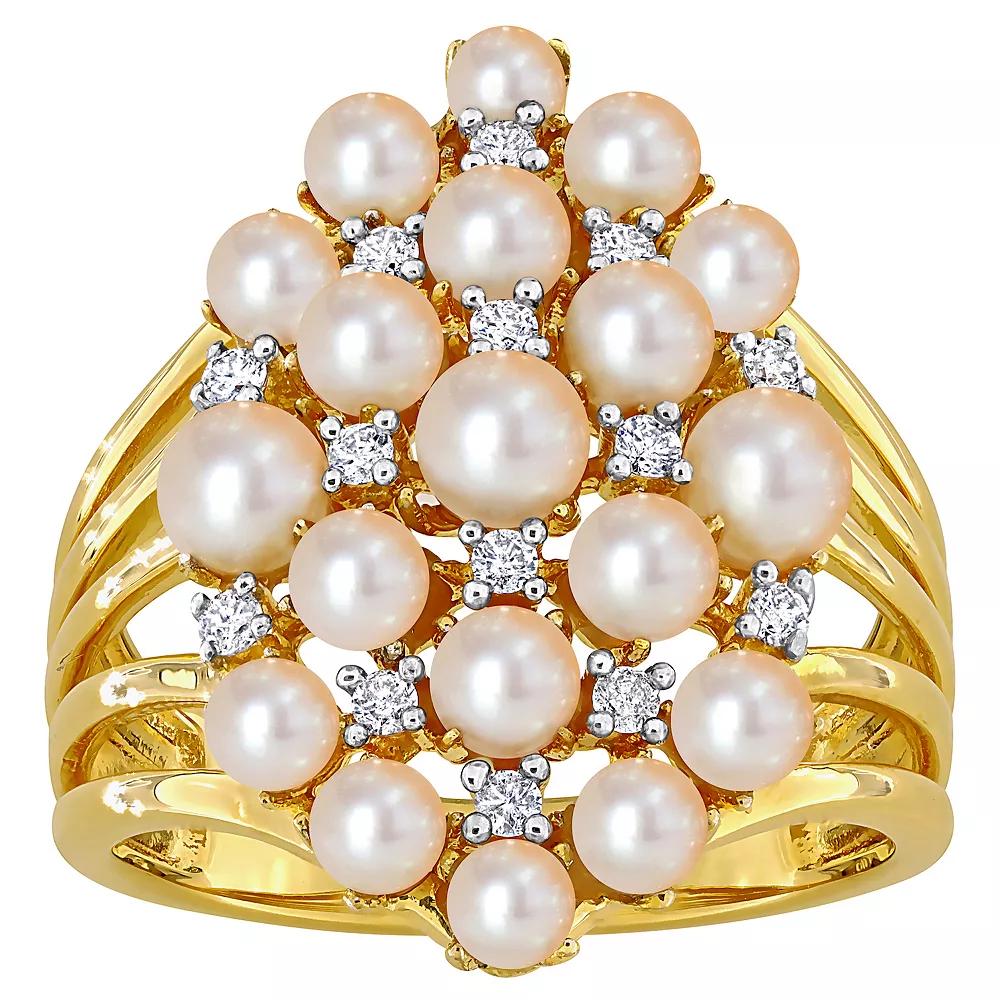 Stella Grace 18k Gold Over Silver 1/5 Carat T.W. Diamond & Freshwater Cultured Pearl Cluster Ring, Women's, Gold Tone Product Image
