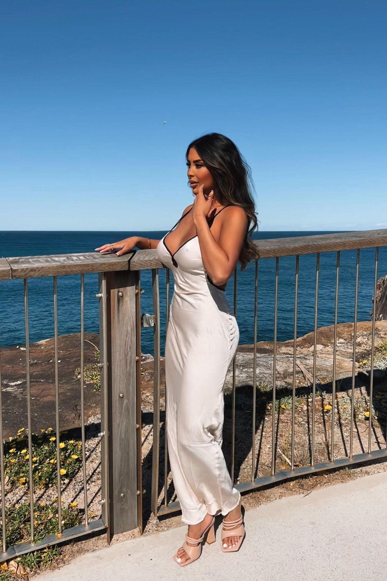 Saisha Satin Maxi Dress - Cream Product Image