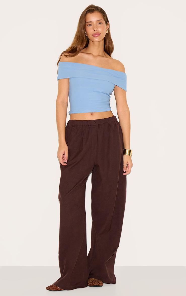 Sky Blue Soft Touch Bardot Long Top Product Image