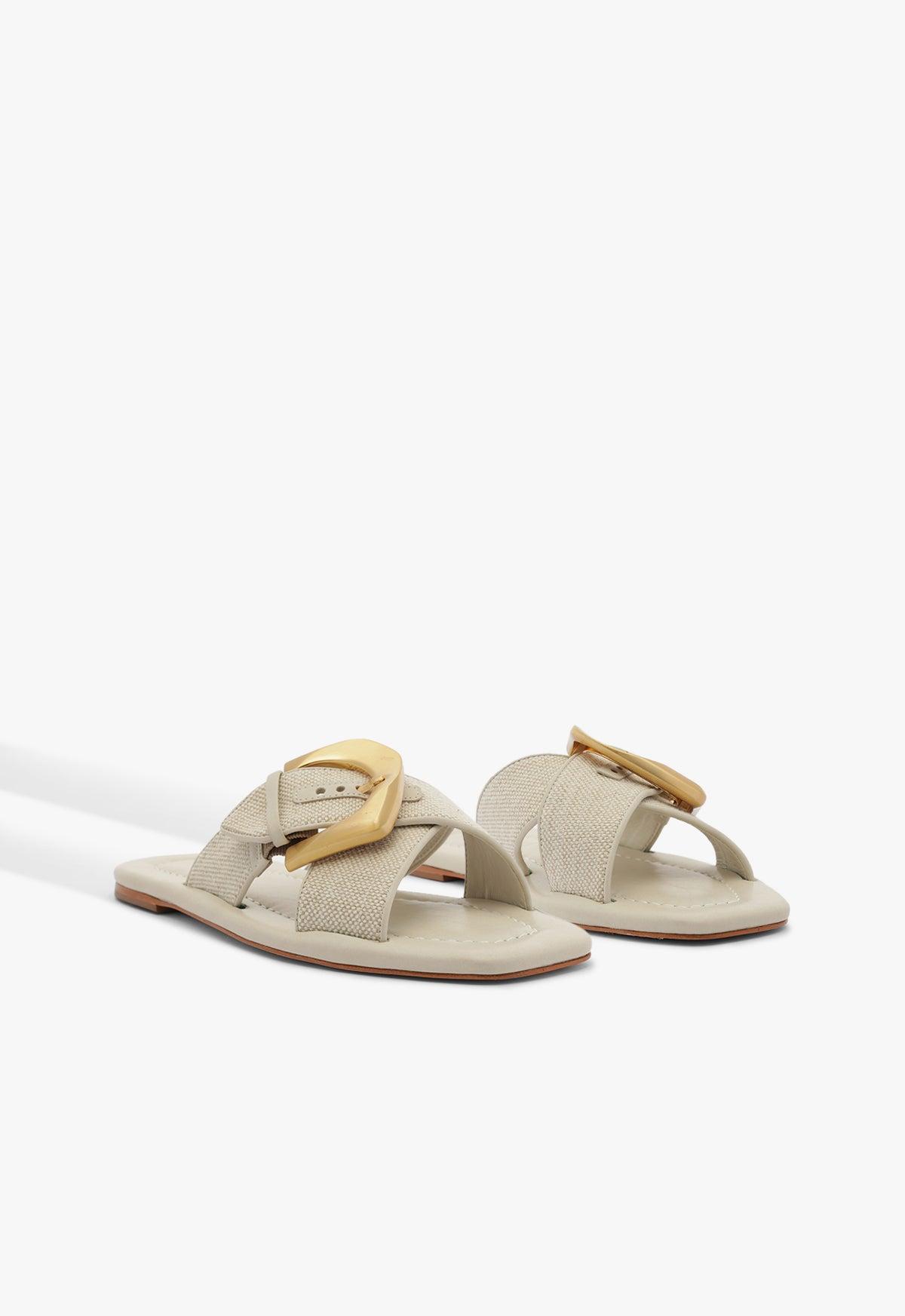 Lois Beige Linen Flat Sandal Product Image