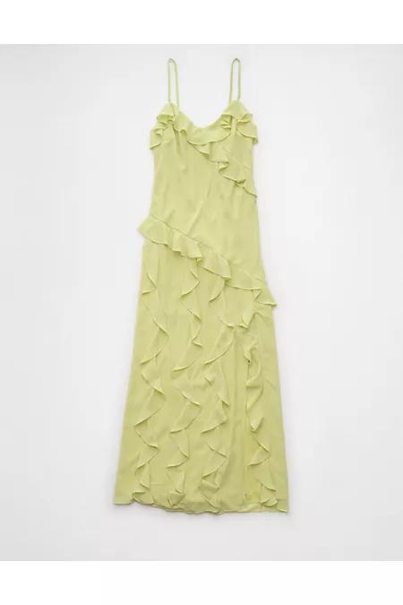 AE Asymmetrical Ruffle Maxi Slip Dress Women's Product Image