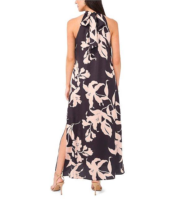 Vince Camuto Woven Halter Mock Neck Sleeveless Tie Back A-Line Dress Product Image