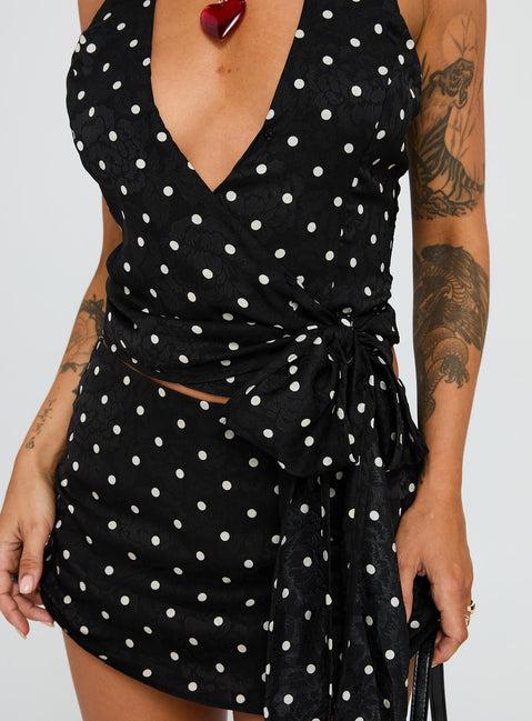 Beffanie Halter Wrap Set Black Polka Dot Product Image