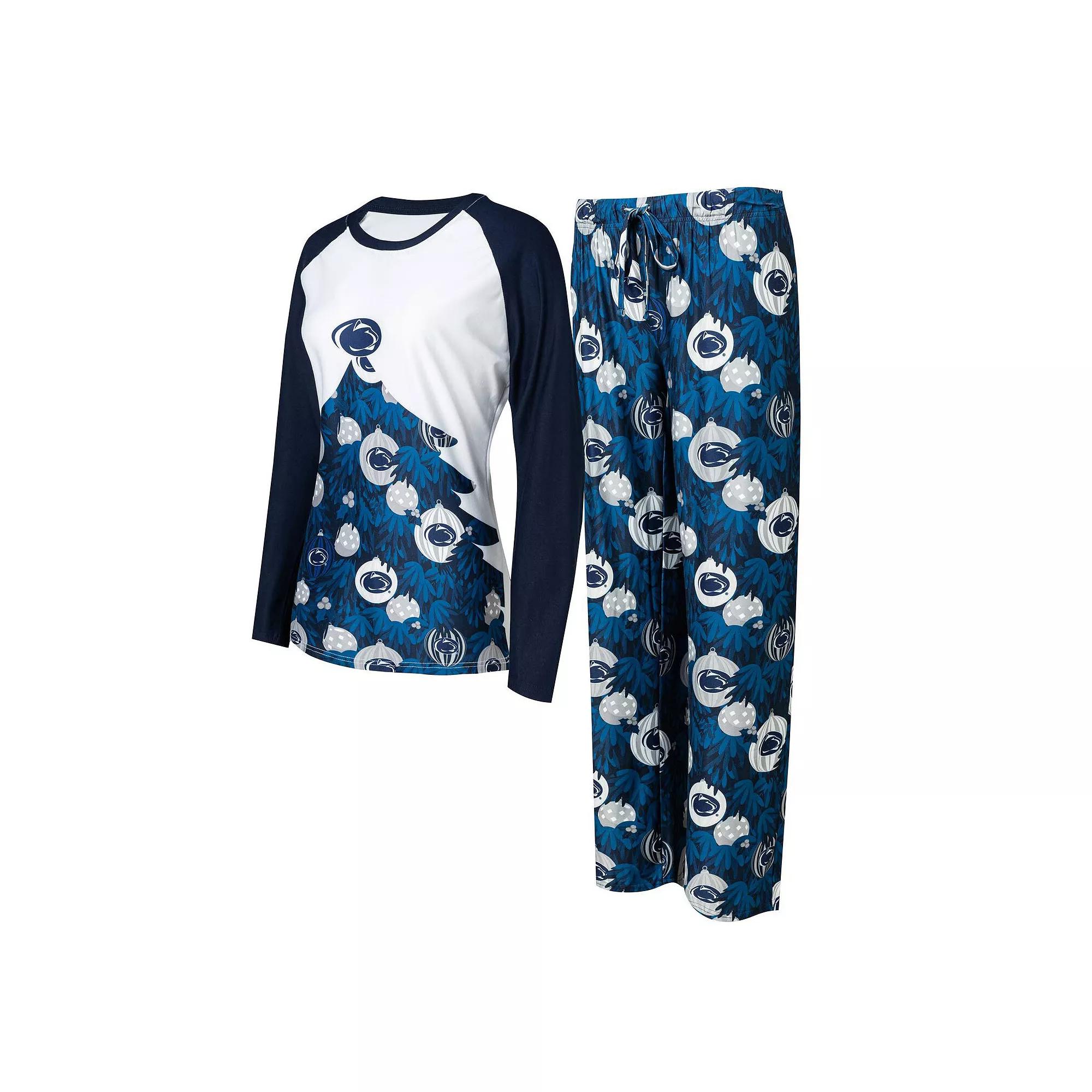 Women's Concepts Sport Navy Penn State Nittany Lions Tinsel Ugly Sweater Long Sleeve T-Shirt & Pants Sleep Set, Size: Small, Blue Product Image