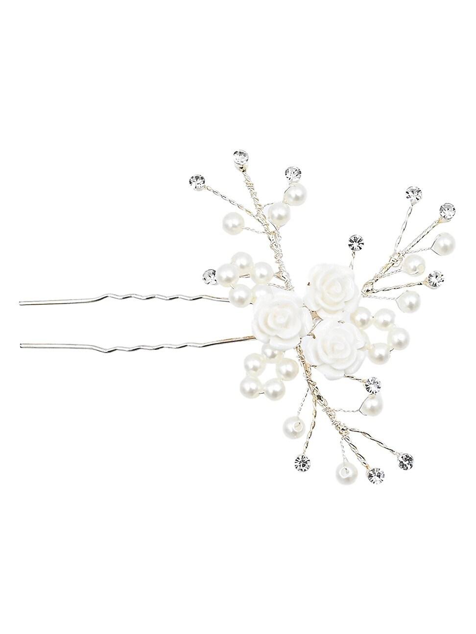 Womens Rhinestone Pearl Rose Hair Pin Product Image