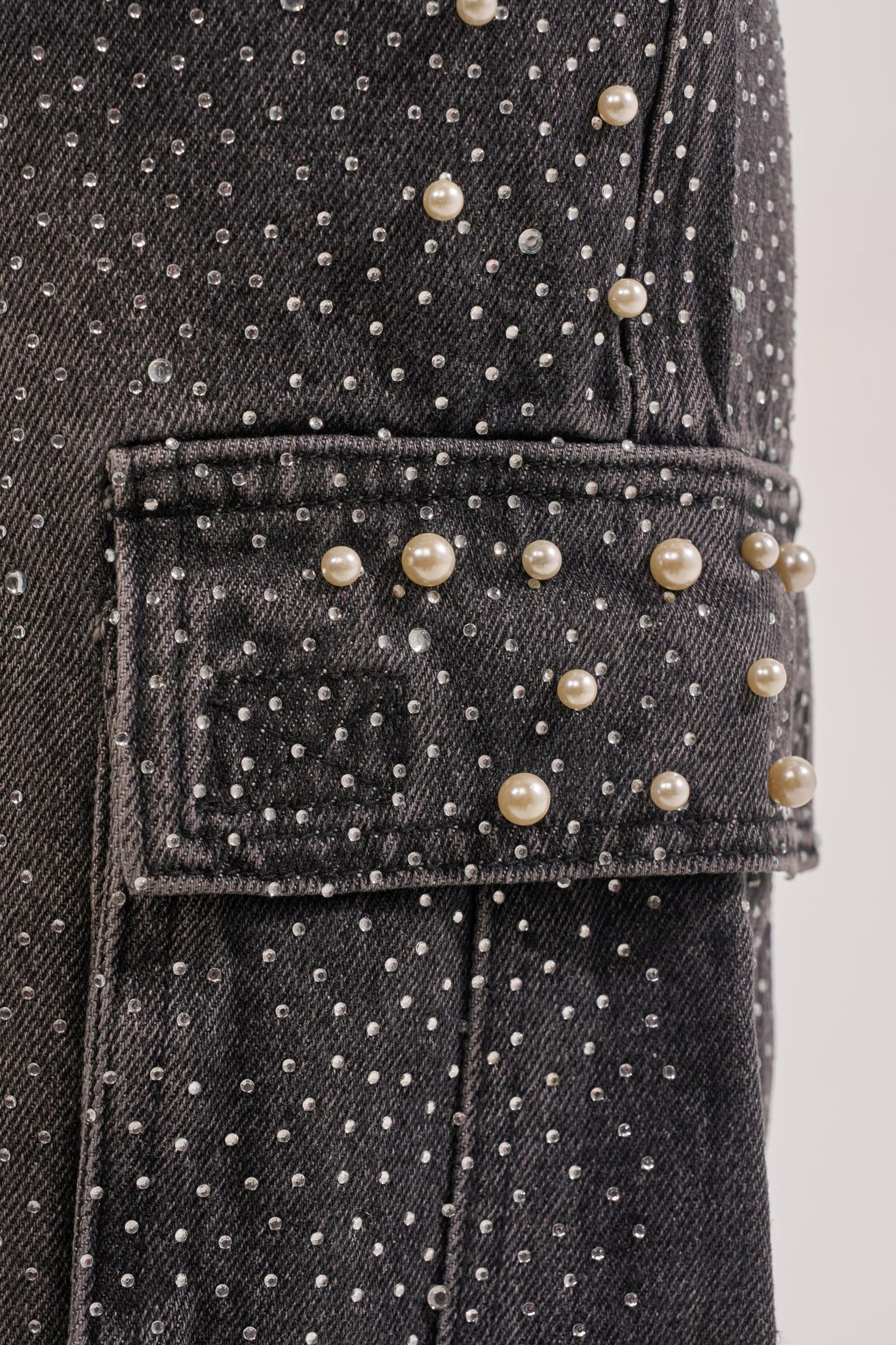 BLINGED OUT CARGO SHORTS IN BLACK Product Image