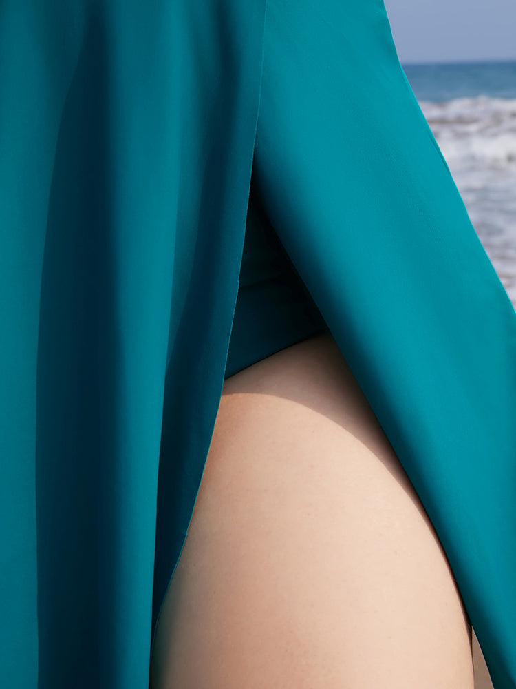 Adjustable Straps Ruffles Wrap Split Swim Dress Female Product Image