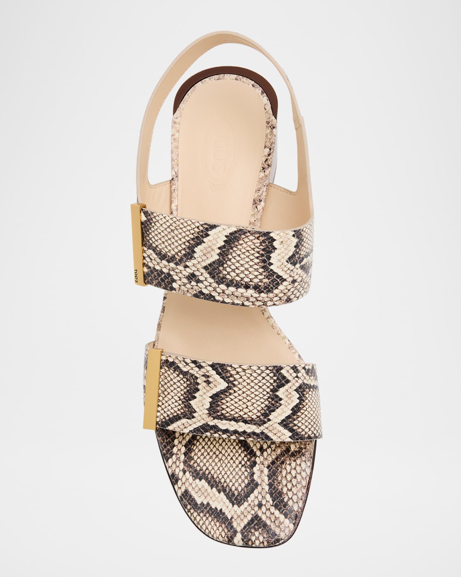 Snake-Printed Leather Block-Heel Sandals  Product Image