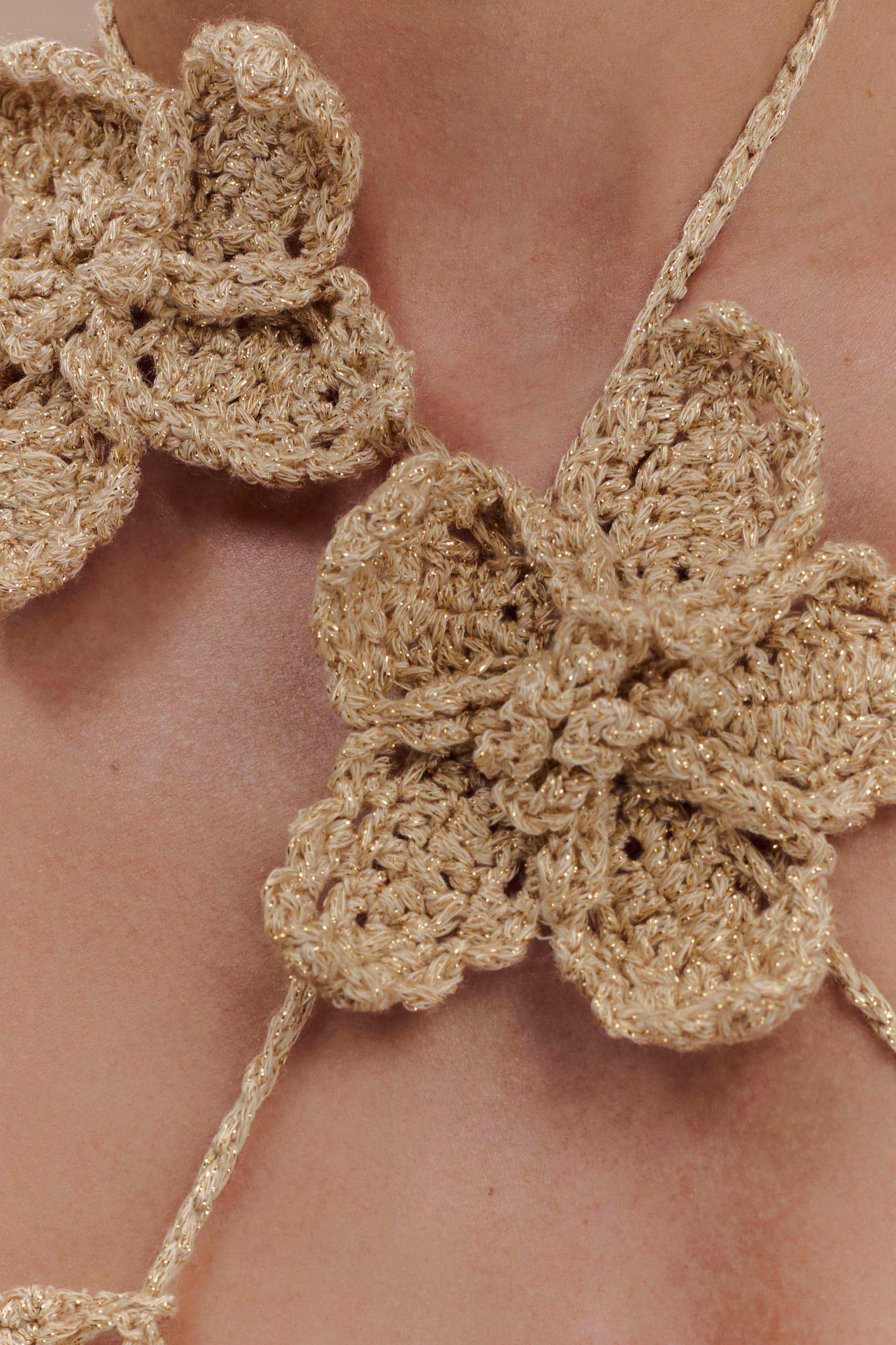 River Floral Crochet Bikini Top - Gold Product Image