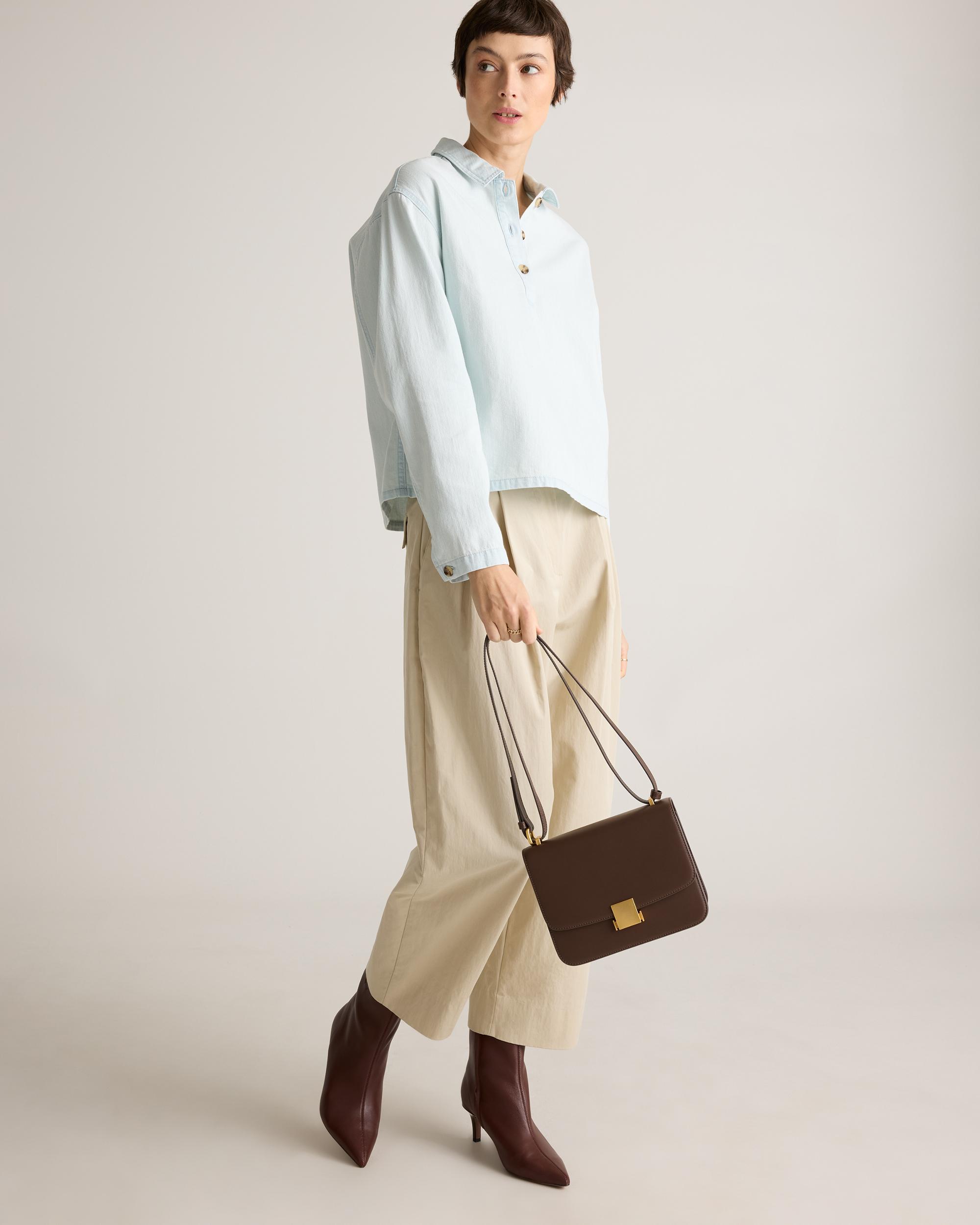 Quince | Women's Distressed Denim Popover Shirt Organic Cotton Product Image