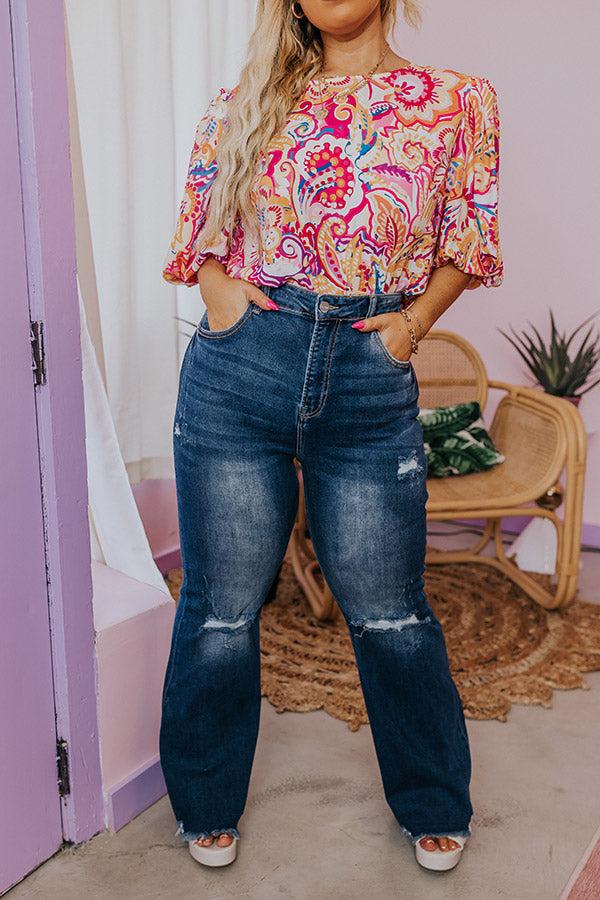 Risen The Sequoia High Waist Distressed Flare in Dark Wash Curves Product Image