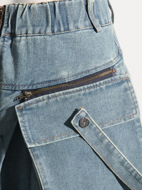 Loose Wide Leg Pleated Pockets Split-Joint Zipper Jean Pants Bottoms Product Image