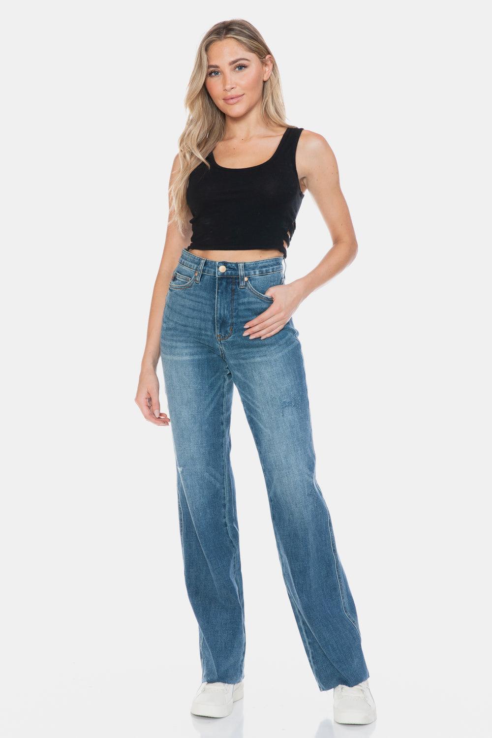 88848   Andie Hi-Rise Tummy Control Cut Raw Hem Straight Judy Blue Jeans - ONLINE EXCLUSIVE! Product Image