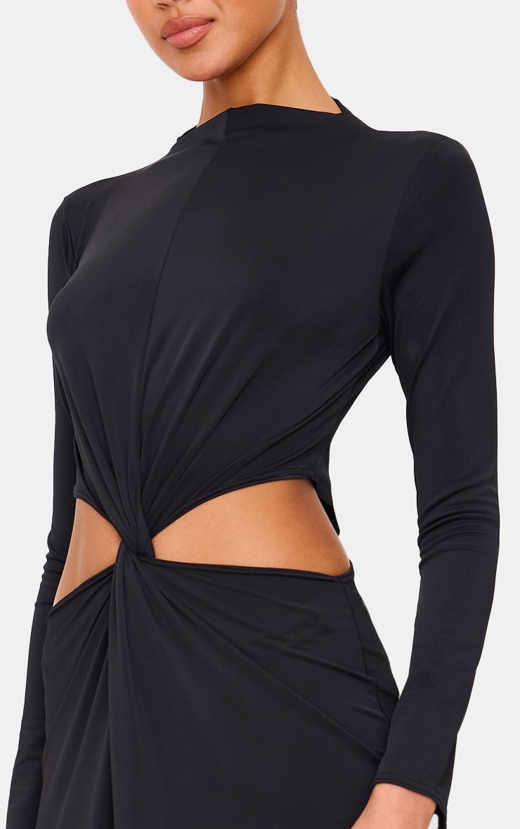  Black Matte Sculpt Cut Out Twist Long Sleeve Maxi Dress Product Image