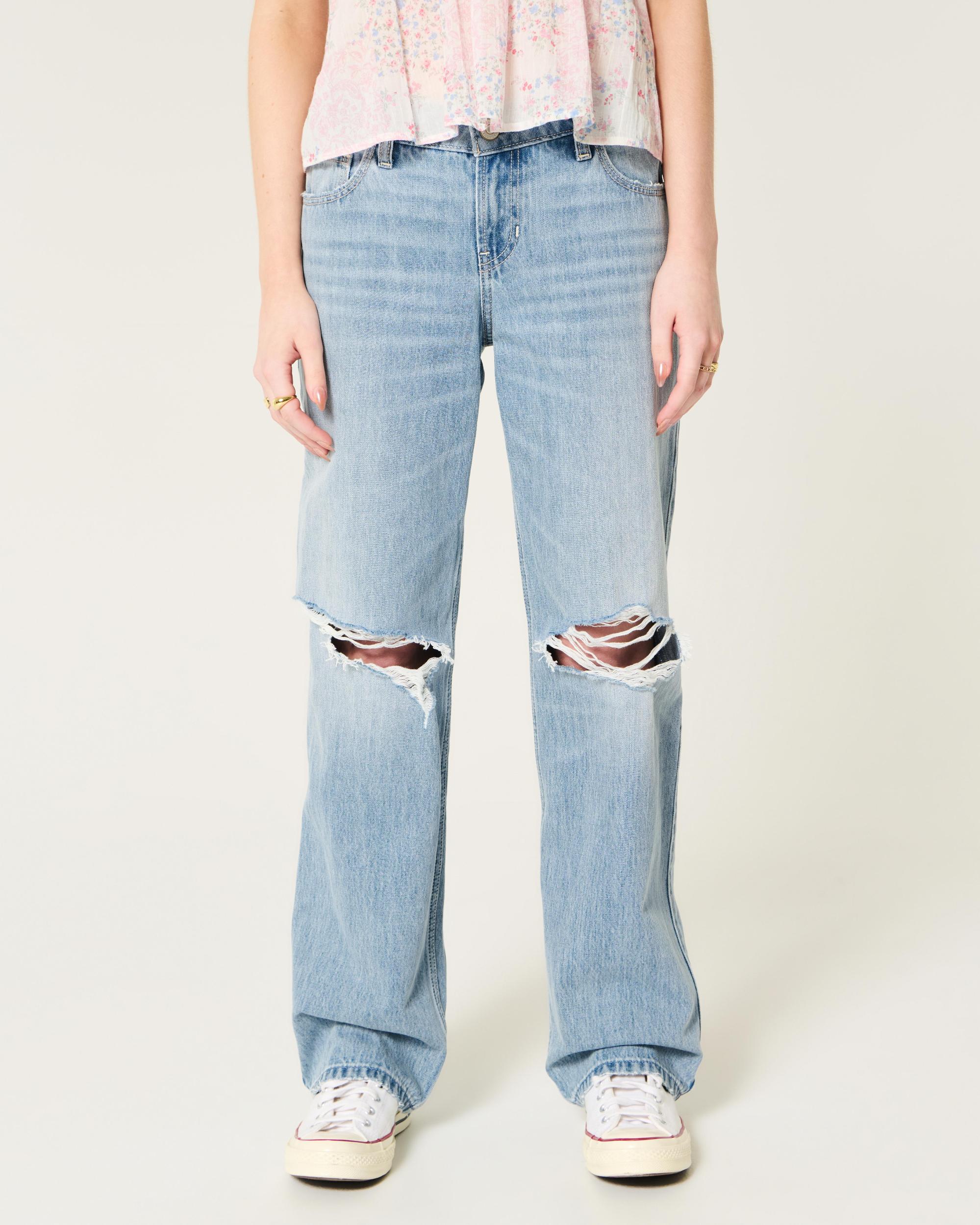 Low-Rise Ripped Light Wash Loose Jeans Product Image