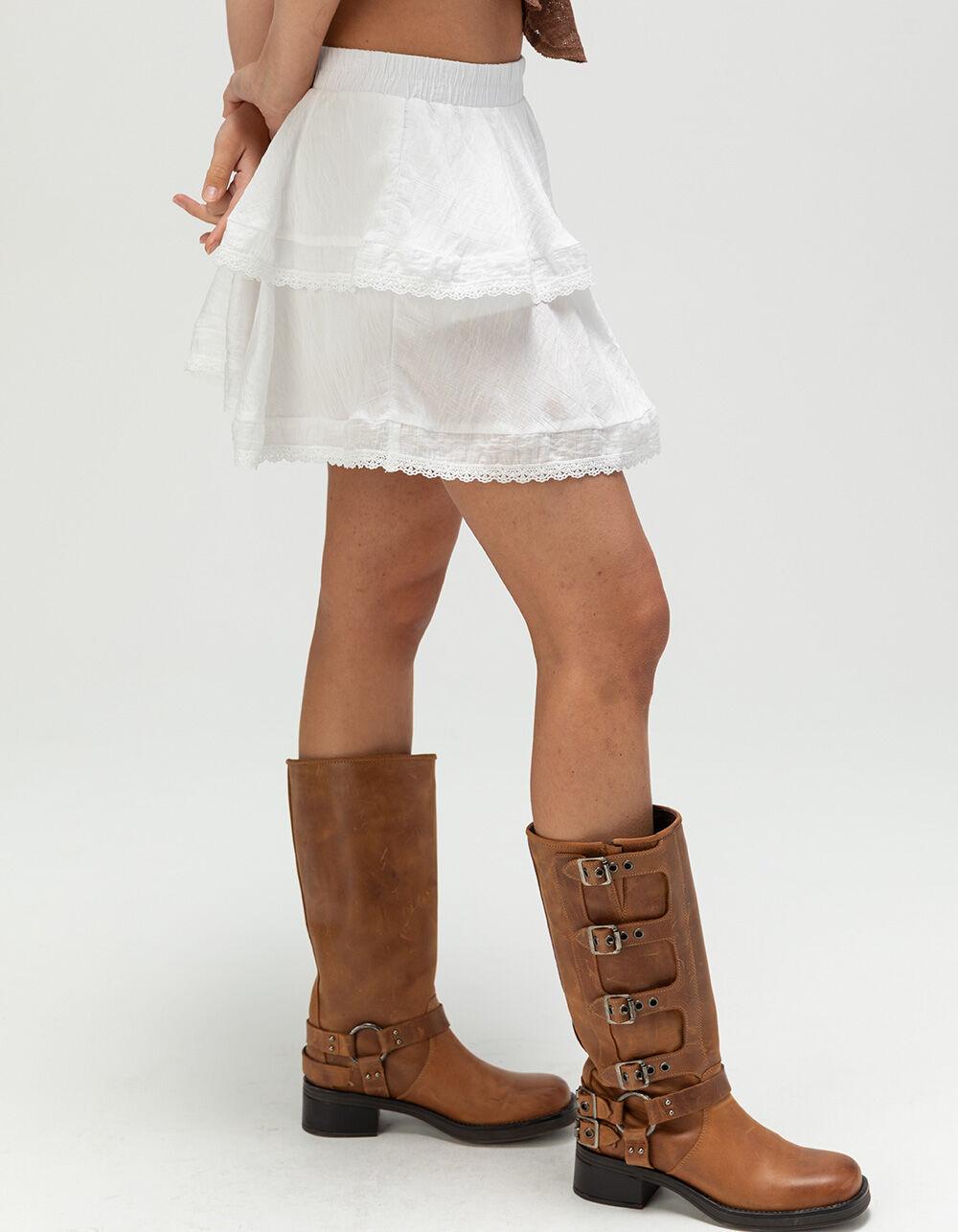 WEST OF MELROSE Lace Trim Womens Mini Skirt - WHITE Product Image