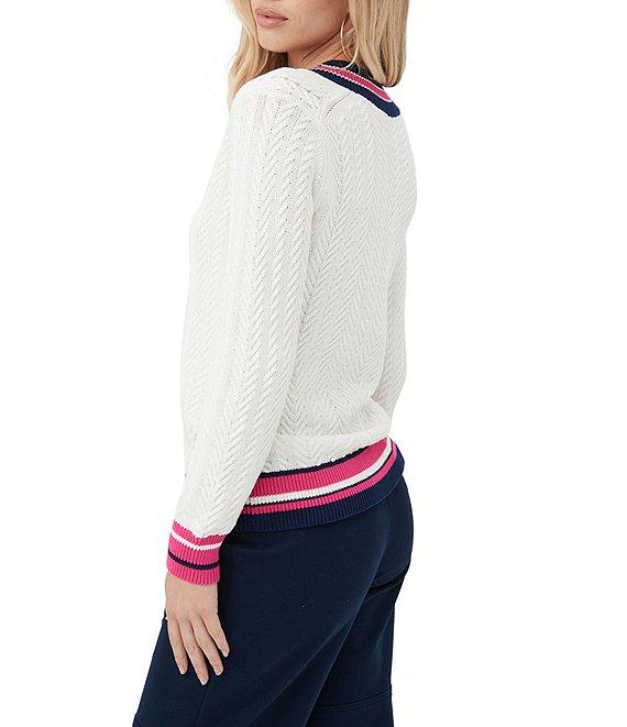 Trina Turk Seapointe V-Neck Long Sleeve Contrast Trim Sweater Product Image