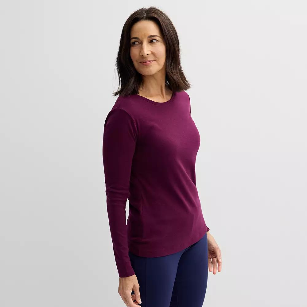 Women's Croft & Barrow® Essential Long-Sleeve Crewneck Tee, Size: XS, Flynn Blue Product Image