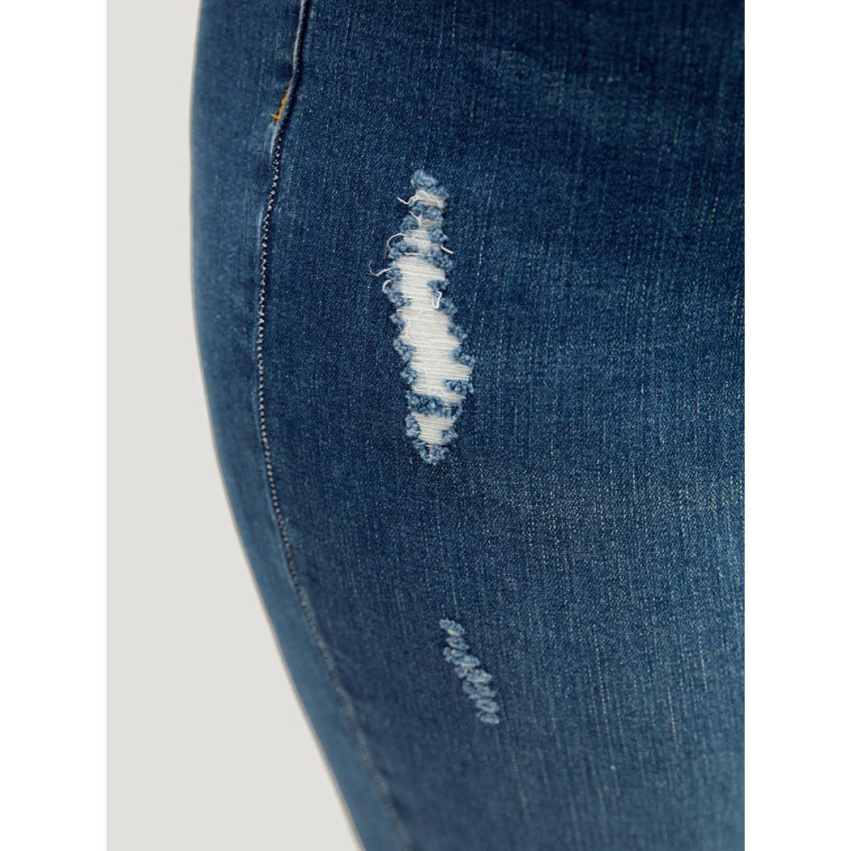 Plus Size Very Stretchy High Rise Medium Wash Ripped Jeans Women Indigo Casual Plain High stretch Pocket Jeans BloomChic 28/5X Product Image