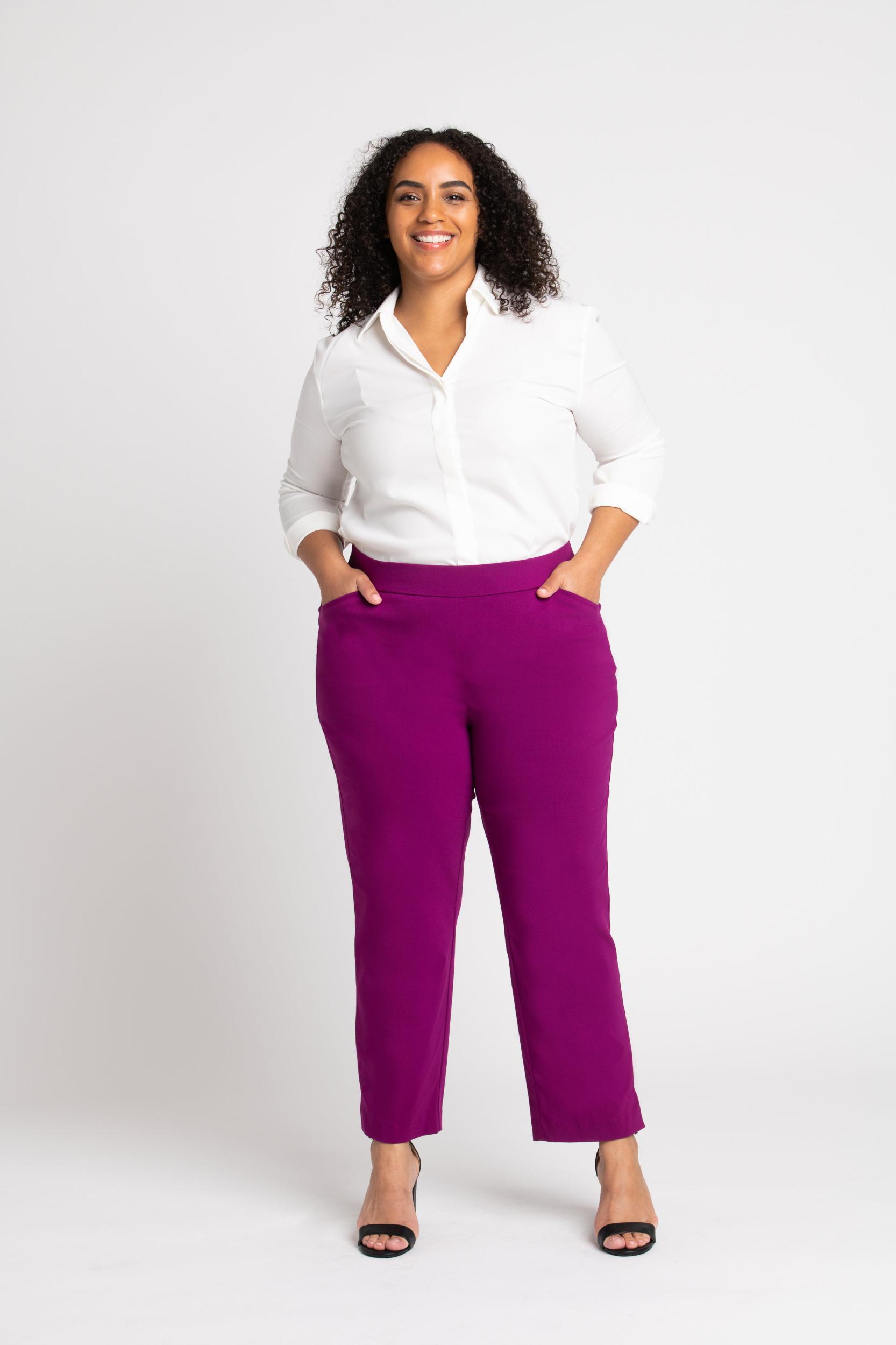 Roz & Ali™ Superstretch Magenta Pull On Ankle Pants - Plus Product Image