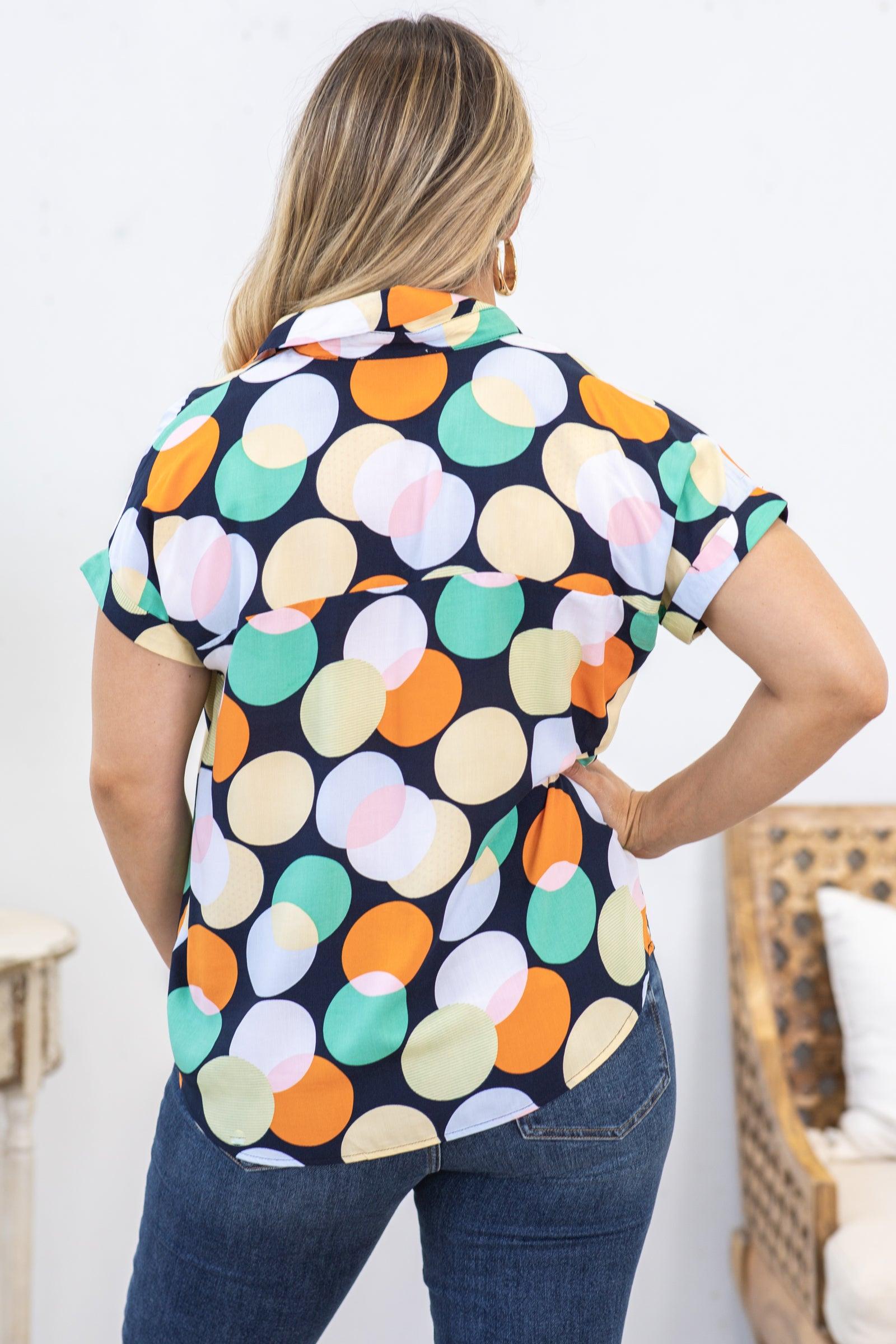 Navy Polka Dot Woven Top Product Image