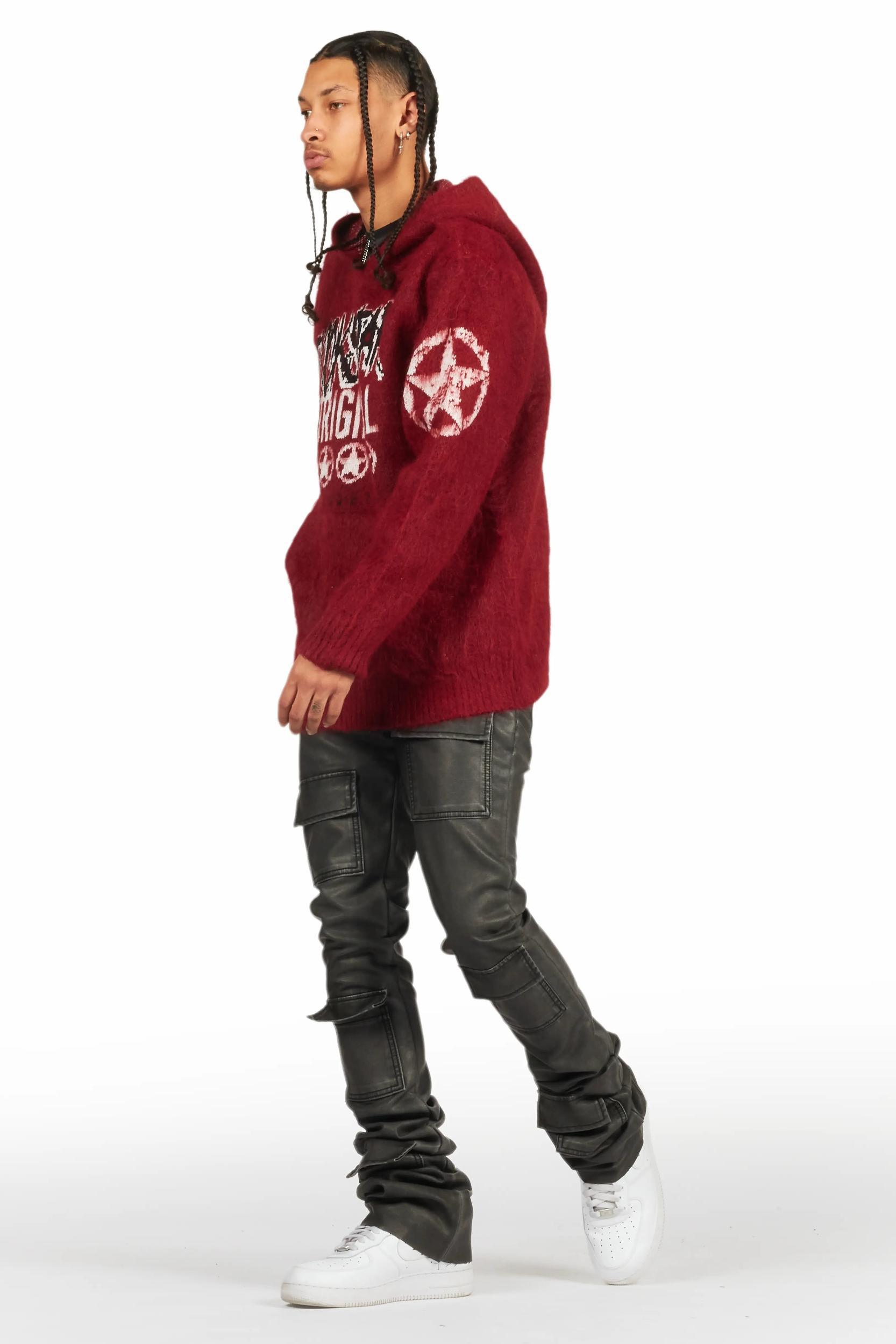 Petrus Black PU Stacked Flare Leather Jean Male Product Image