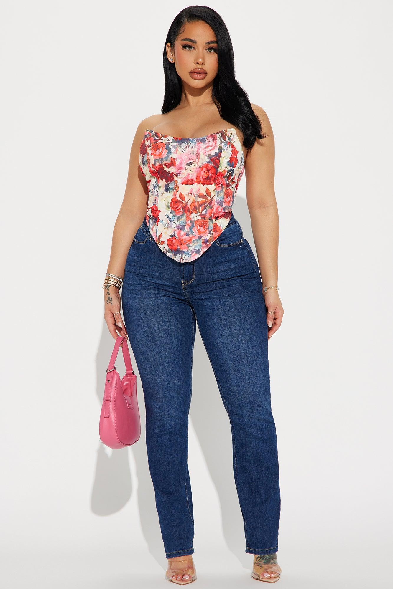 Full Bloom Floral Corset Top - Ivory/combo Product Image