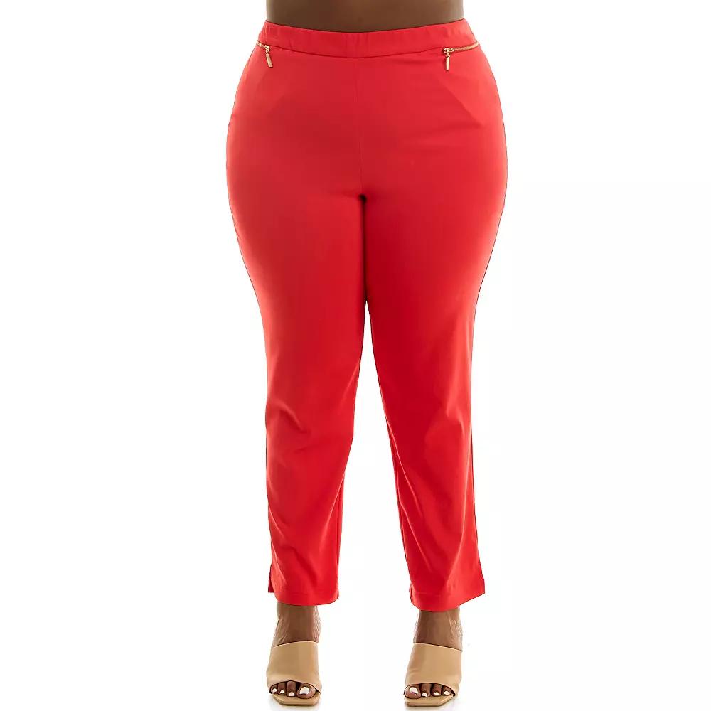 Plus Size Nina Leonard Ankle Length Millennium Pants, Women's, Size: 1XL, Red Product Image