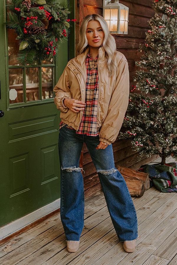 Feeling Spontaneous Faux Leather Jacket In Khaki Product Image