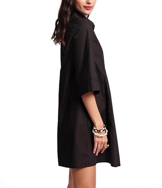FRANCES VALENTINE Isla Poplin Point Collar Elbow Sleeve Button Front Shirt Dress Product Image