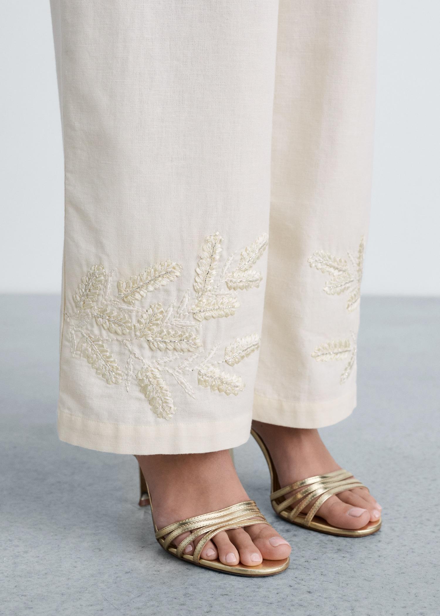 Embroidered straight-fit pants - Women | MANGO USA Product Image