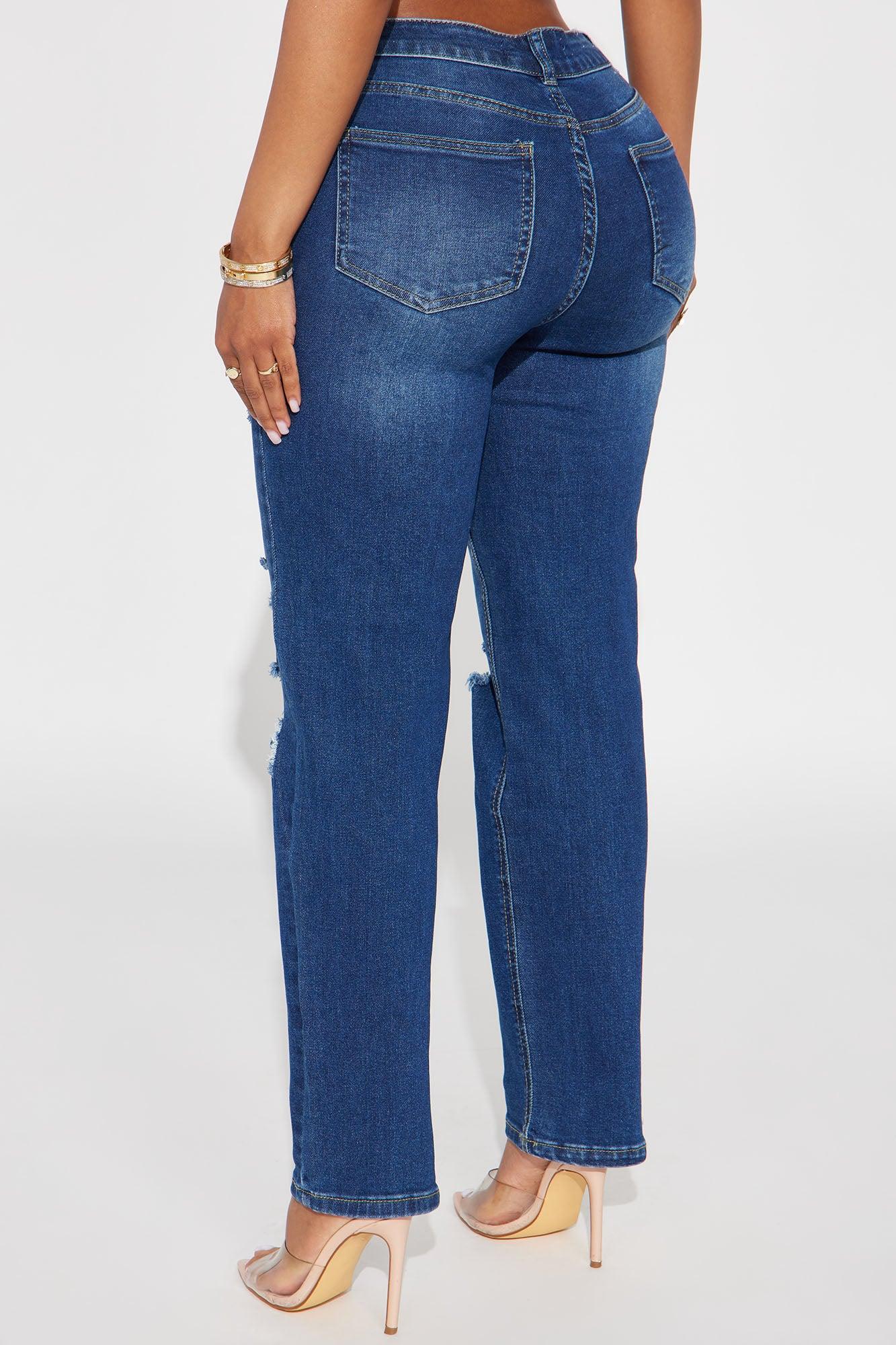 Emma Ripped Slim Straight Leg Jeans - Dark Wash Product Image