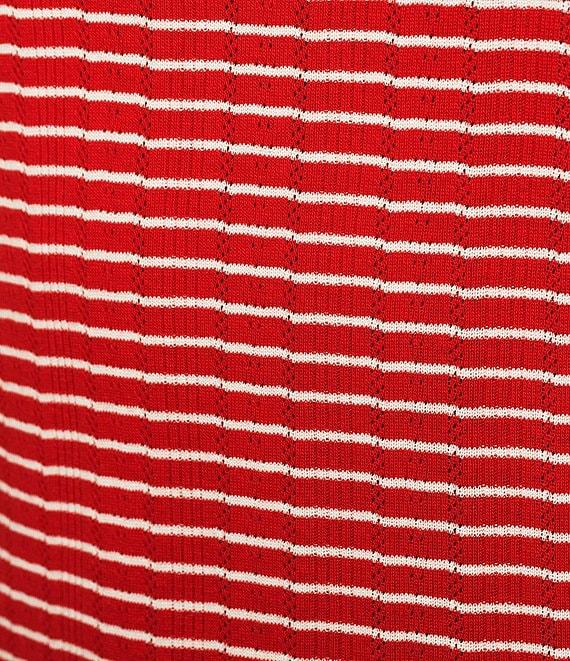 Democracy Boat Neck 3/4 Sleeve Stripe Crochet Fagoting Detail Top Product Image