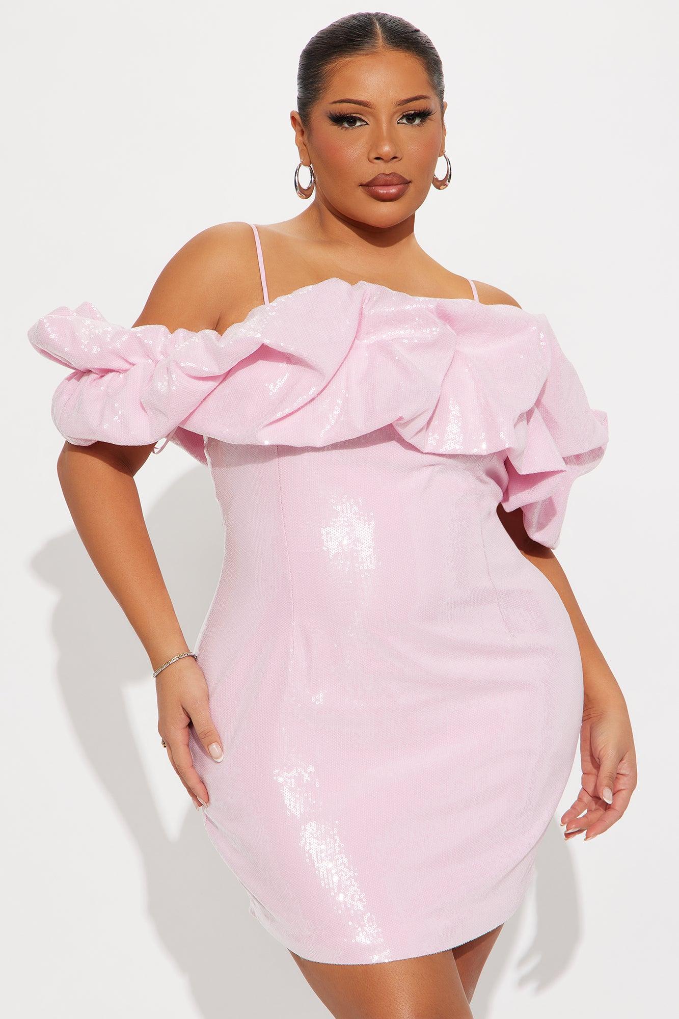Princess Vibes Ruffle Sequin Mini Dress - Light Pink Female Product Image