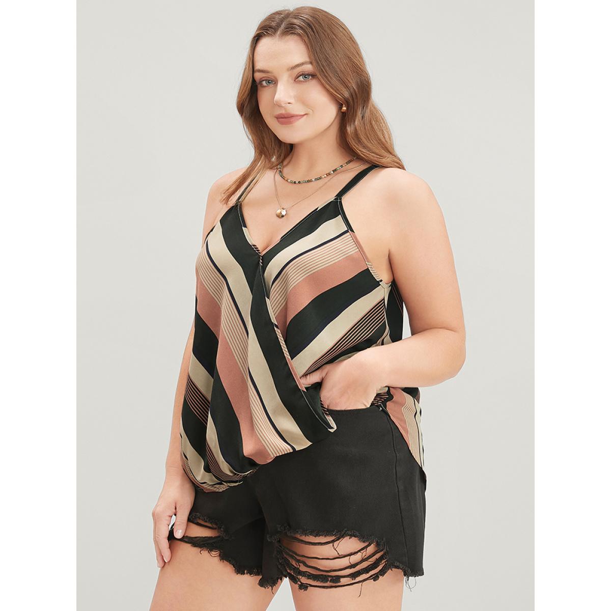 Plus Size Striped Contrast Surplice Neck Cami Top Women Multicolor Vacation Wrap V-neck Dailywear Tank Tops Camis BloomChic 30/6X Product Image