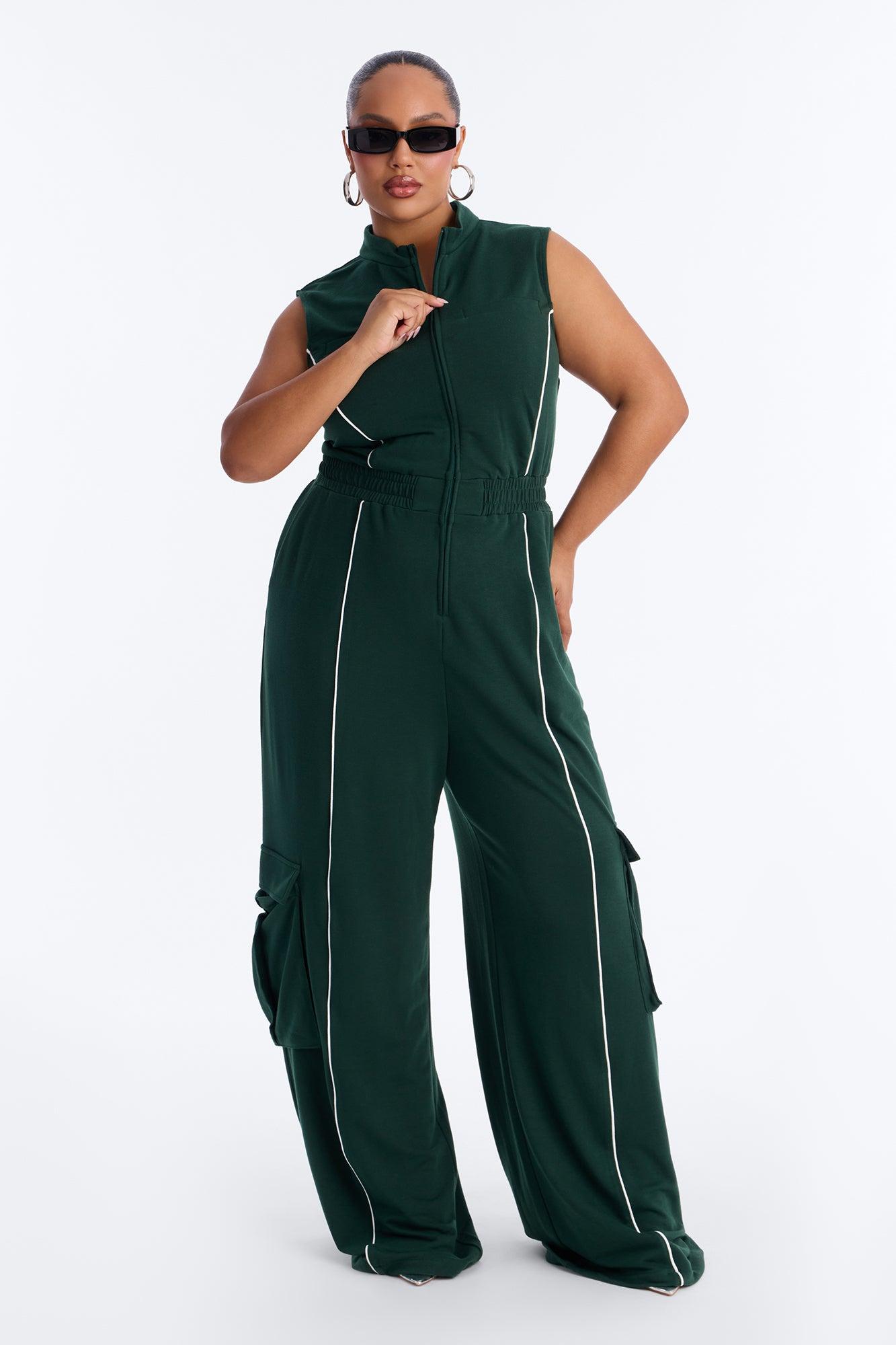 Walk And Talk Wide Leg Jumpsuit - Green Female Product Image