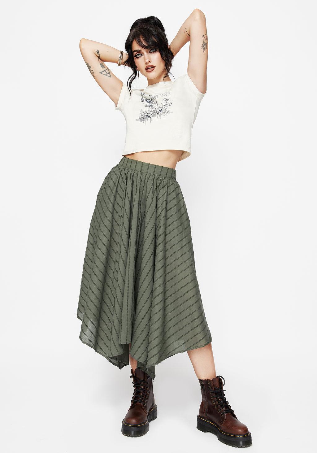 Blythe Cotton Handkerchief Hem Midaxi Skirt - Green Product Image