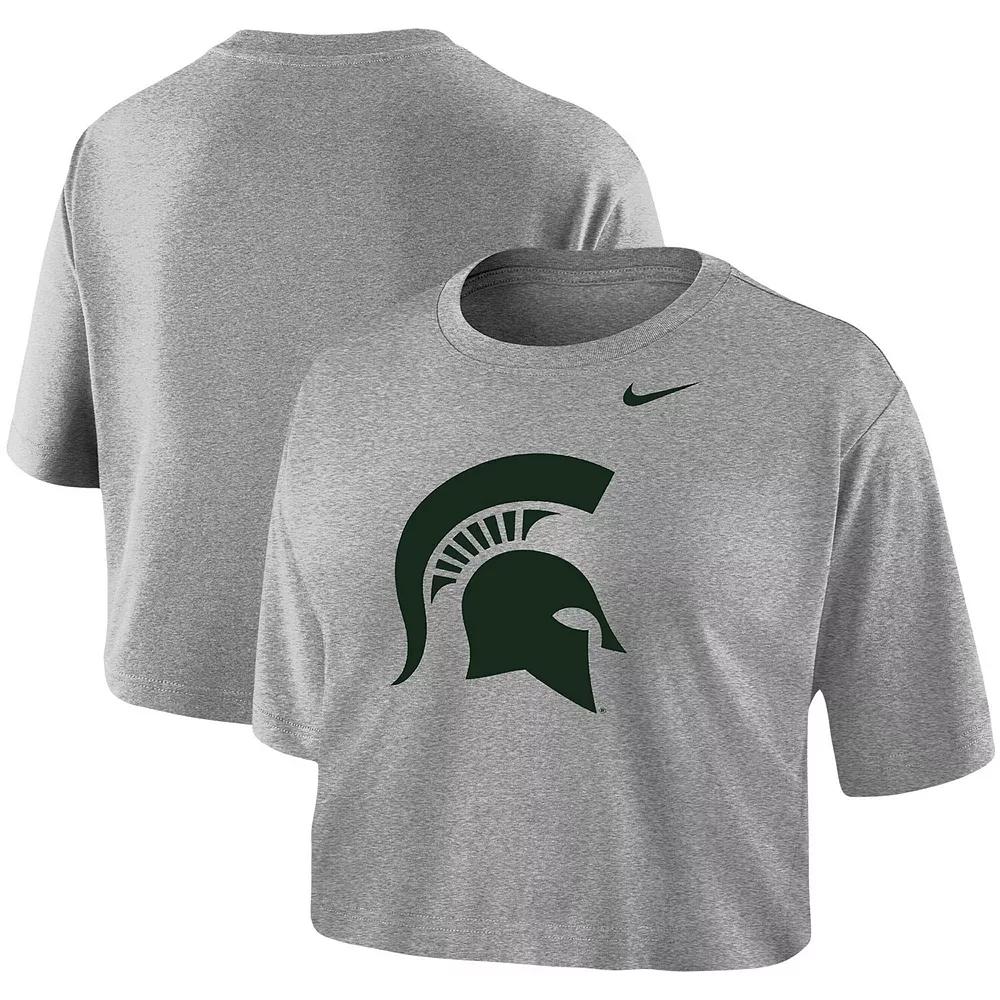 Womens Nike Heathered Gray Michigan State Spartans Cropped Performance T-Shirt Product Image