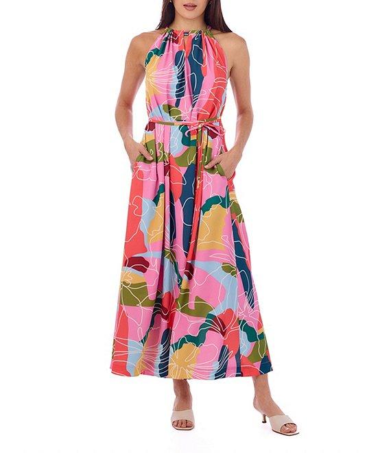 CROSBY by Mollie Burch Julie Floral Whimsy Print Split Neck Sleeveless Maxi Dress Product Image