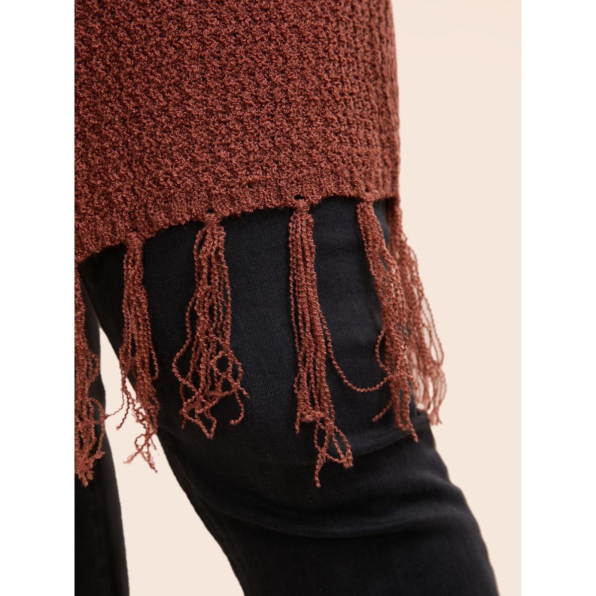 Plus Size Solid Tassel Trim Patched Pocket Cardigan Russet Women Resort Loose Long Sleeve Vacation Cardigans BloomChic 18-20/2X Product Image