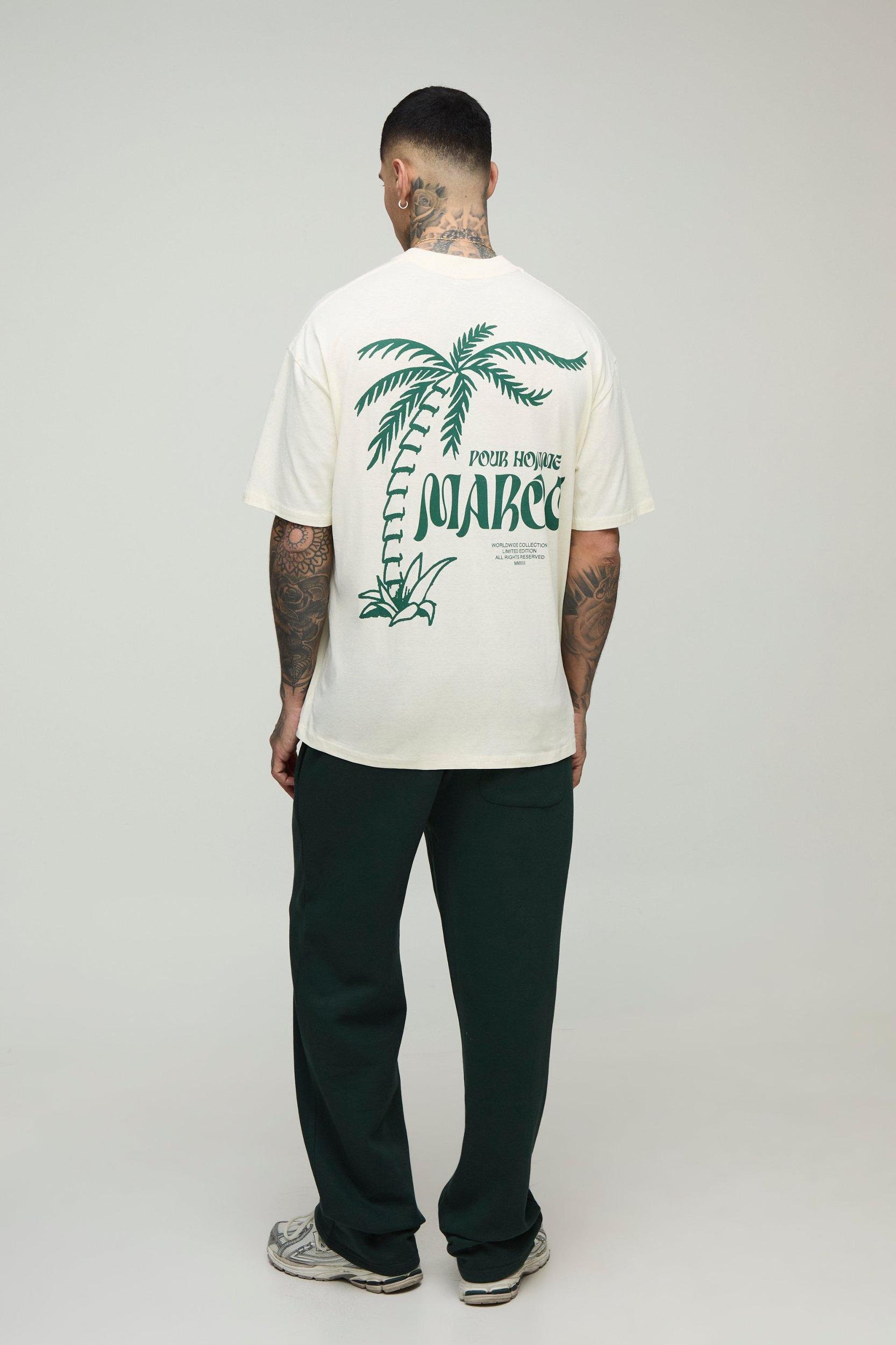 Tall Oversized Pour Homme Maroc Palm Printed T-Shirt | boohooMAN USA Product Image