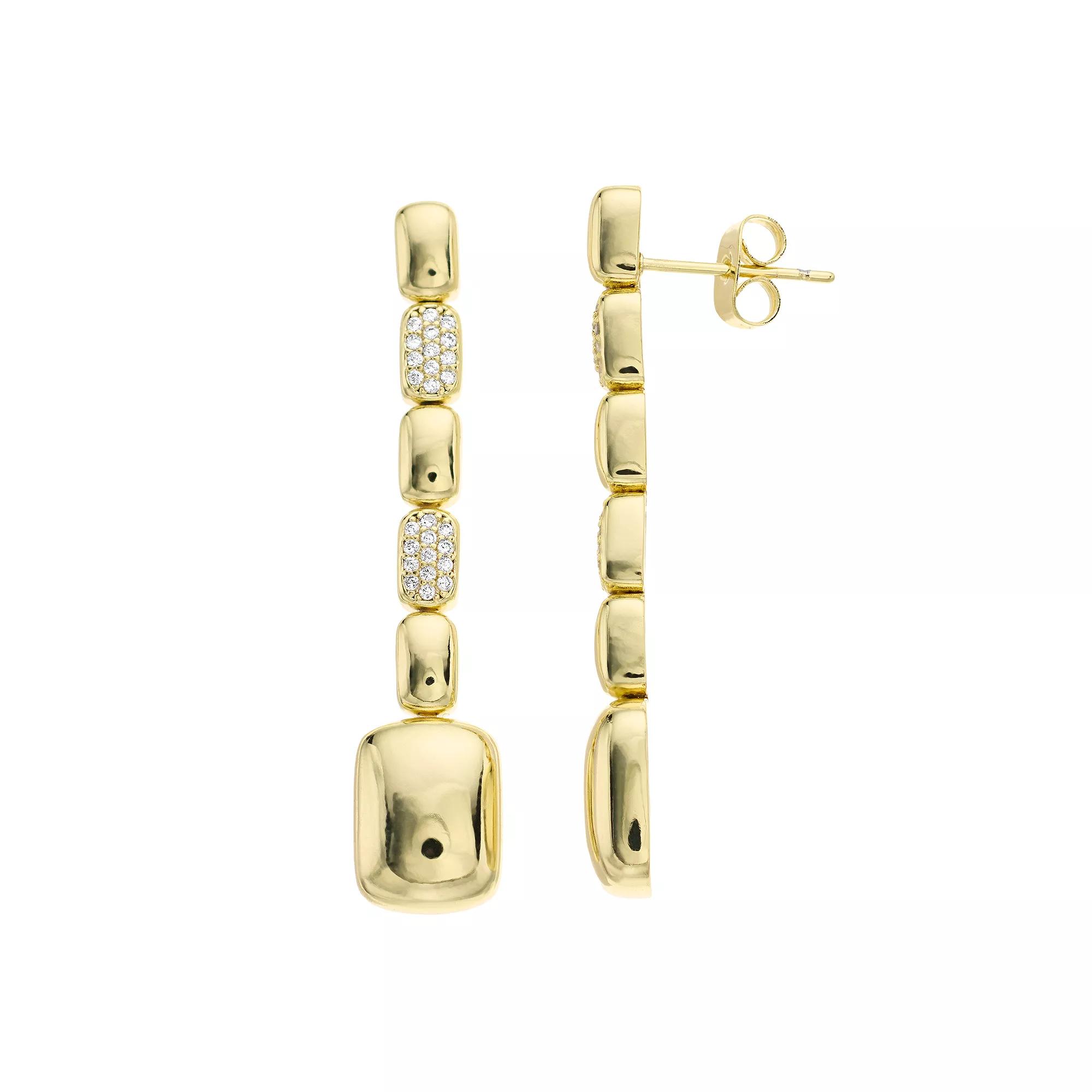 14k Gold Over Silver Cubic Zirconia Rectangle Link Linear Drop Earrings, Womens, Gold Tone Product Image