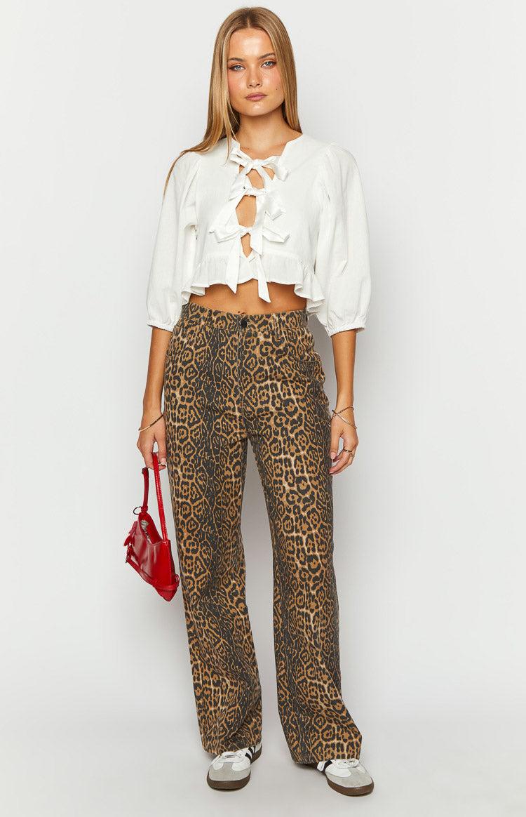 Brunet Leopard Print Straight Leg Jeans Girls Product Image