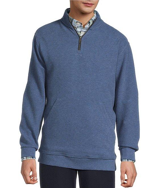 Roundtree & Yorke Long Sleeve Solid Textured Quarter Zip Pullover Product Image