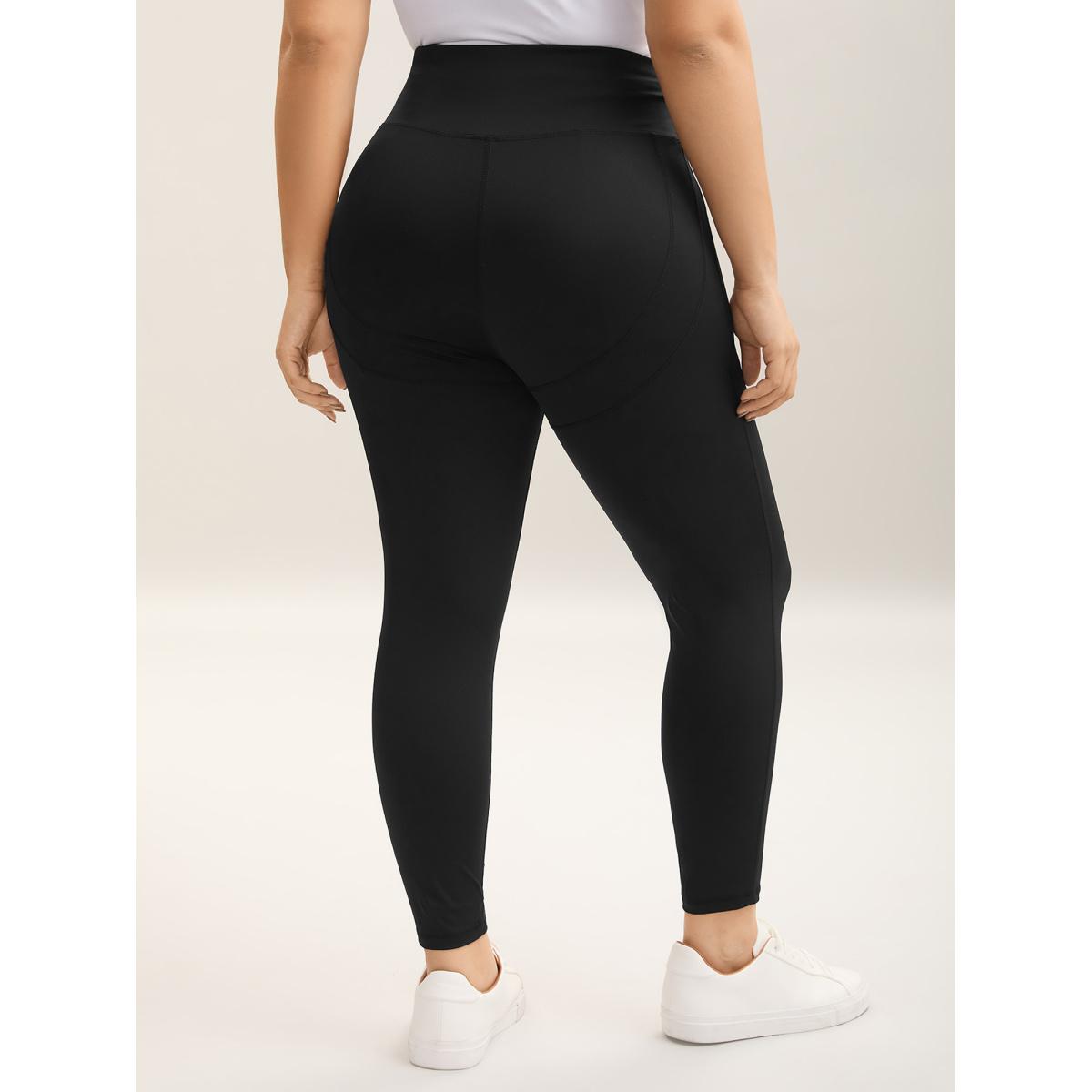 Plus Size Solid Butt Lifting Wideband Waist Leggings Women Black Casual High stretch Skinny High Rise Dailywear Leggings BloomChic 18-20/2X Product Image